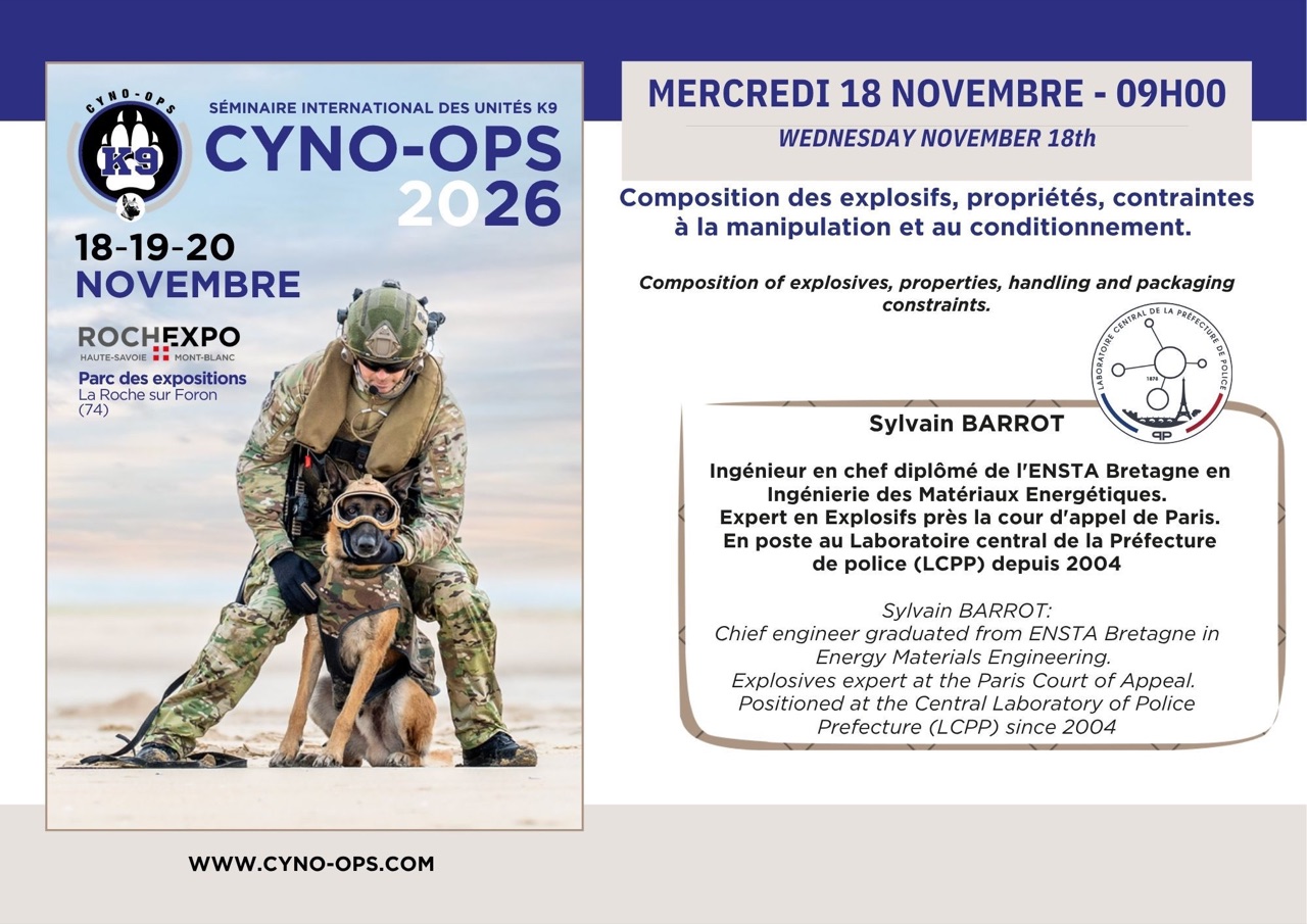 Mercredi 18 novembre 9h - Composition des explosifs par Sylvain Barrot - Cyno-Ops 2026