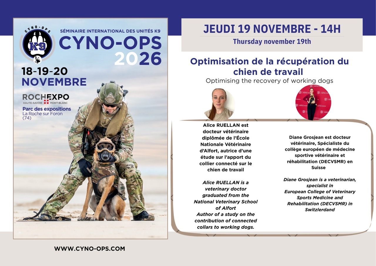 Jeudi 19 novembre 14h - Optimisation de la récupération du chien de travail par Alice Ruellan et Diane Grosjean - Cyno-Ops 2026