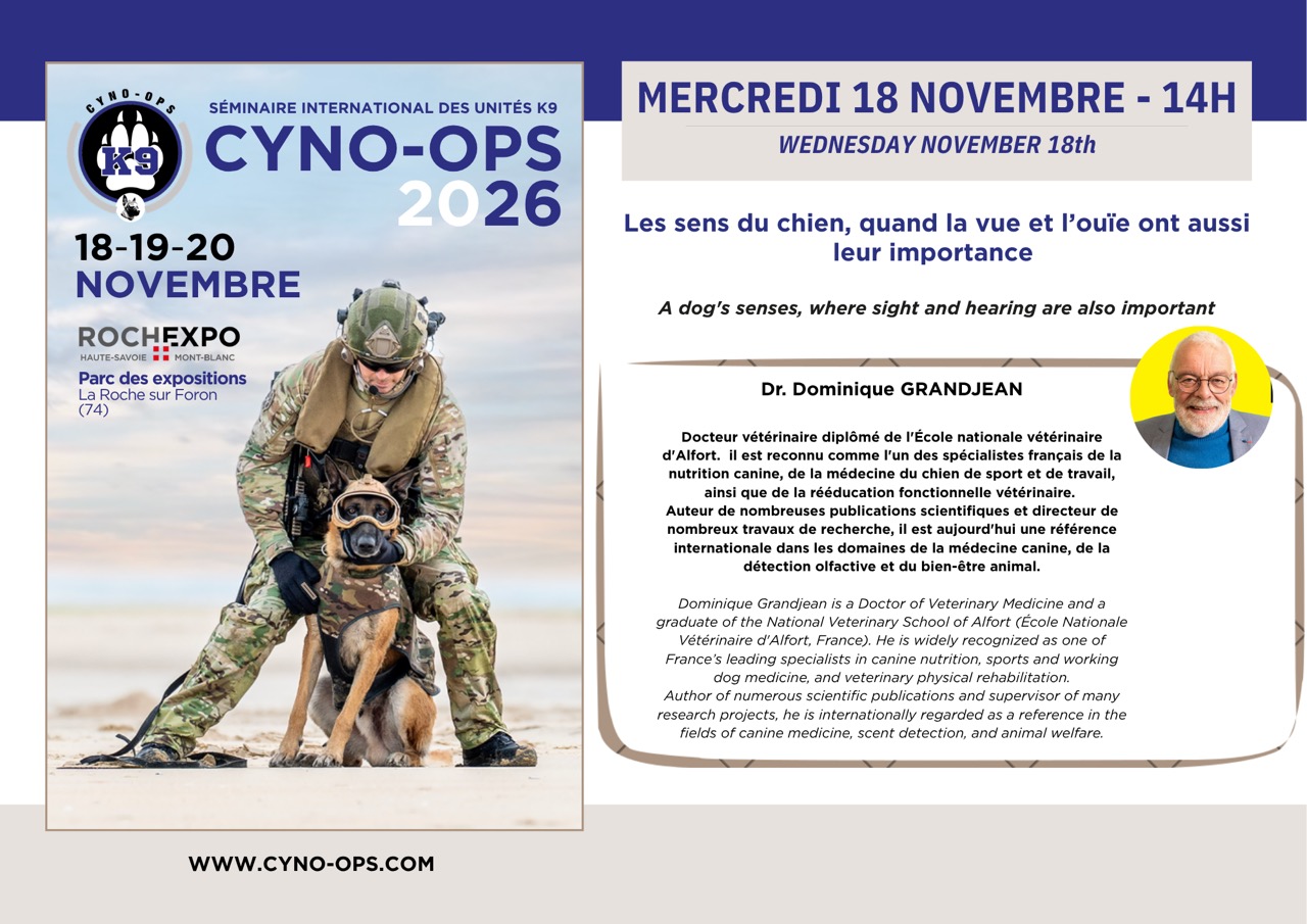 Mercredi 18 novembre 14h - Les sens du chien, quand la vue et l'ouïe ont aussi leur importance par Dominique Grandjean - Cyno-Ops 2026